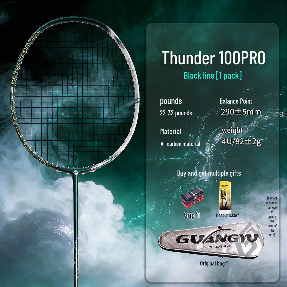 Профессиональная бадминтонная ракетка Thunder 100 - Полностью углеродное волокно 4U для взрослых