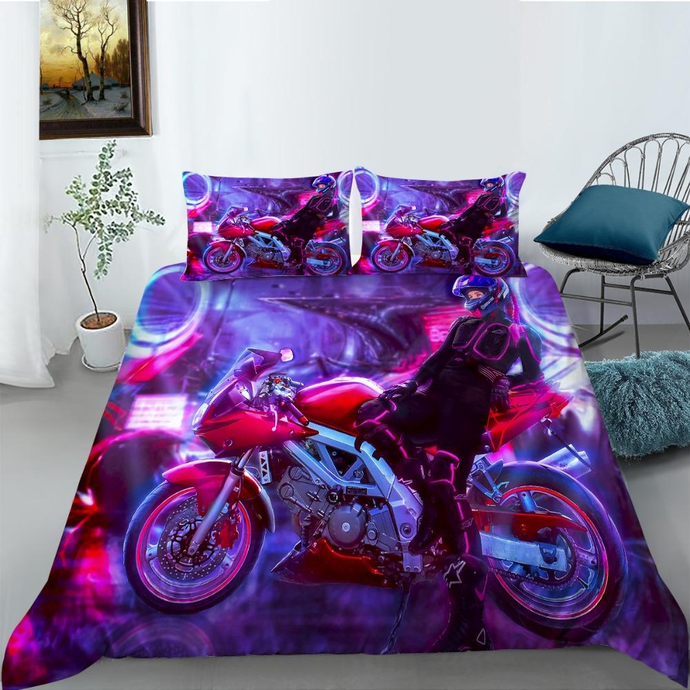 Пододеяльник с рисунком мотоцикла King Queen Down, комплект постельного белья с изображением мотоцикла для подростков и мужчин, пододеяльник для занятий спортом на открытом воздухе 2/3 шт.