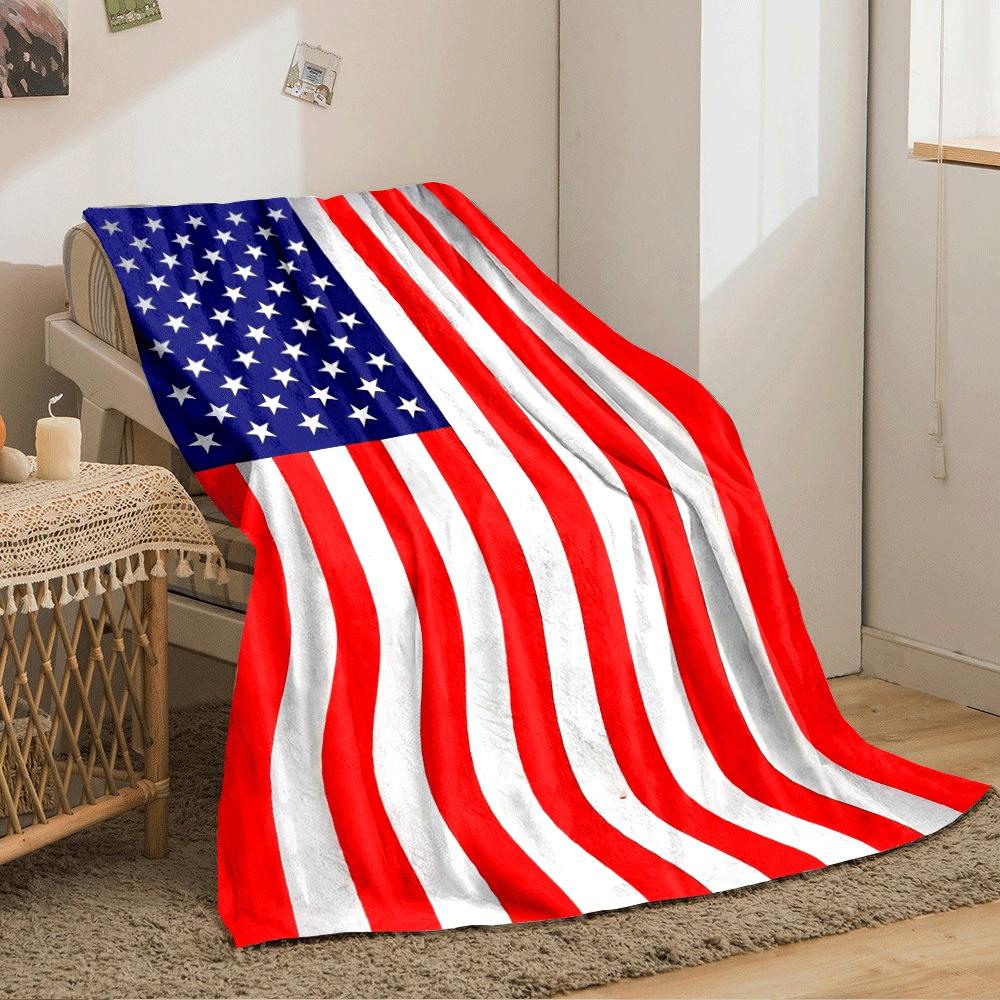 A blue field with white stars alongside red and white vertical stripes. for all seasons blanket lunch break throw gift