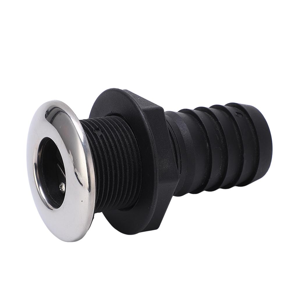 1 1 2in Through Hull Drain Straight Black with Stainless Steel Cover Flapper for Boats Yachts Ships