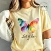 Футболка High Street Let It Be с принтом радужной бабочки Модная футболка Женская футболка с акварельной бабочкой Летние брендовые топы
