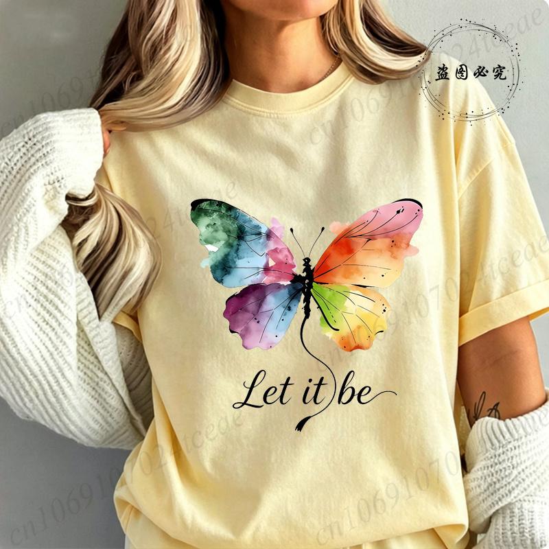 Футболка High Street Let It Be с принтом радужной бабочки Модная футболка Женская футболка с акварельной бабочкой Летние брендовые топы