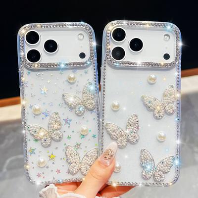 Блестящая жемчужная бабочка для IPhone17Air для чехла для мобильного телефона Apple 16E 15promax Роскошный блестящий бриллиант