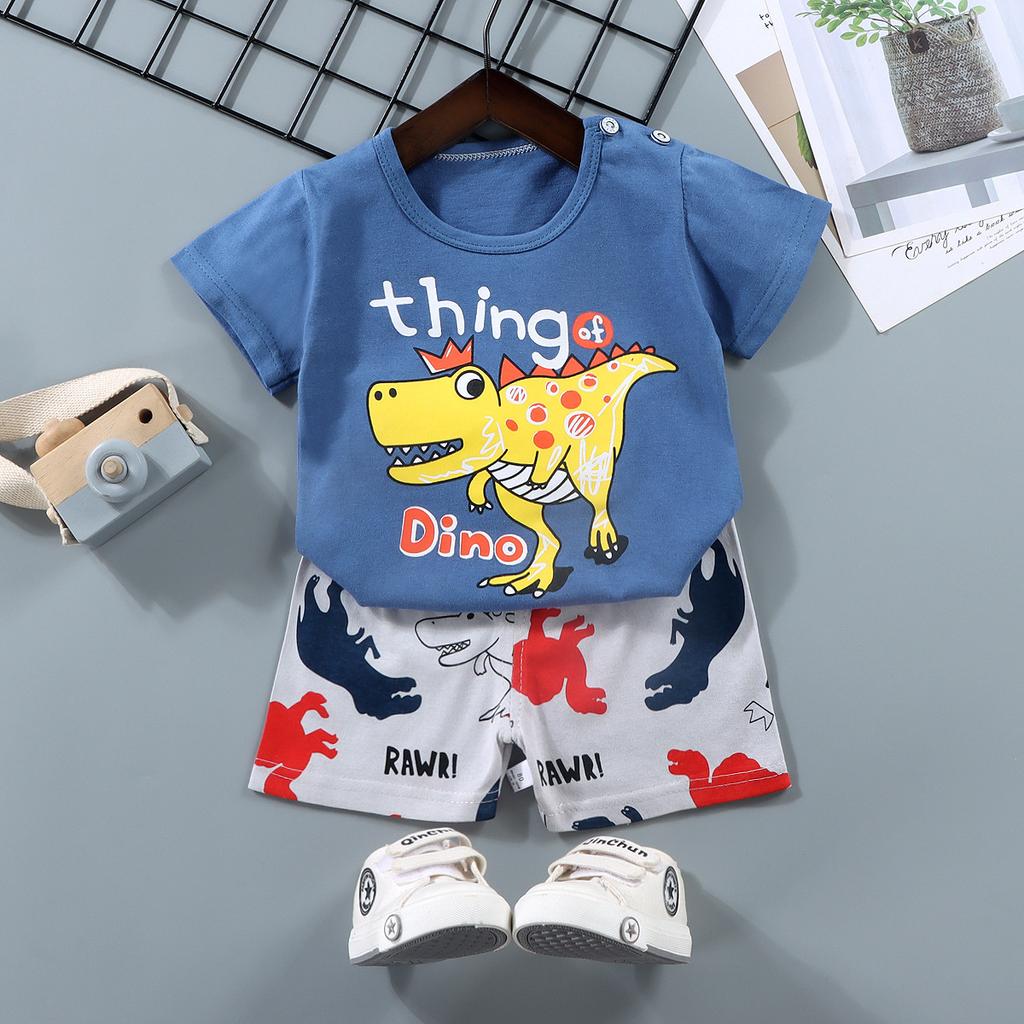 Летняя детская одежда с коротким рукавом, мультяшная детская одежда, приятная для кожи хлопковая футболка для мальчиков и девочек, топы с шортами Характеристики Описание