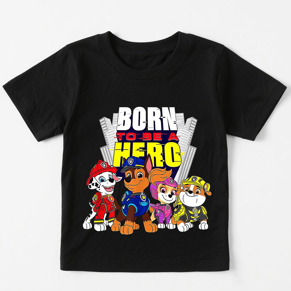 Paw Patrol Born to Be a Hero Cute Police Dogs Print Cotton T Shirt Kids Casual Summer Top Boys Girls Unisex Clothing