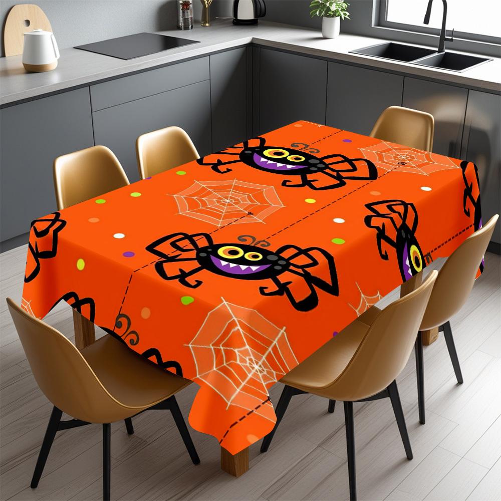 Happy Halloween Rectangle Table Cloth Orange Cartoon Spider Web Table Cover Washable Home Halloween Dining Table Party Decor