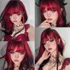 Red Gradient Black Straight Hair Synthetic Wig Female Daily Sweet and Cool Style Layered Gradient Long Wig