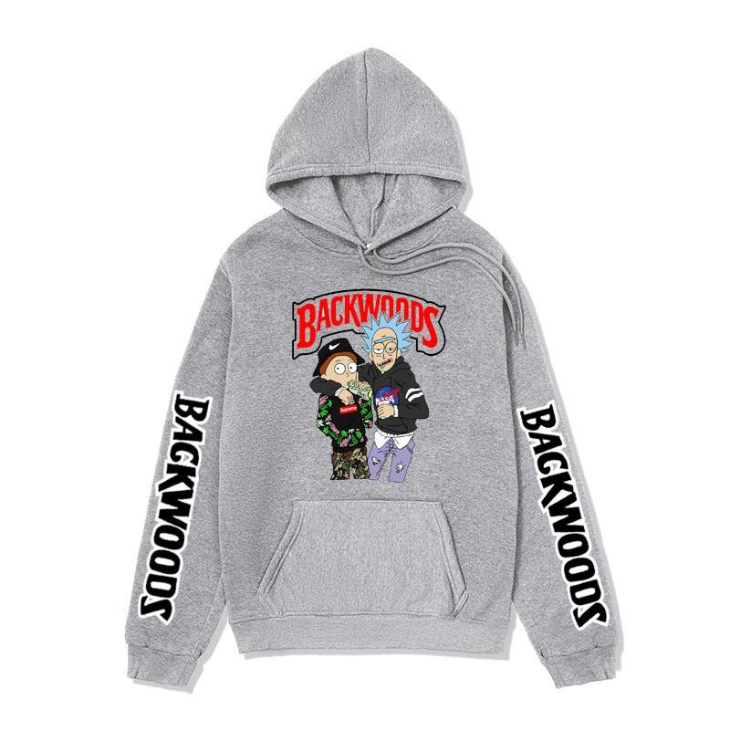 Mens Oversized Hooded Sweatshirt With Rick Morty Print Fleece-Lined Casual Pullover Winter