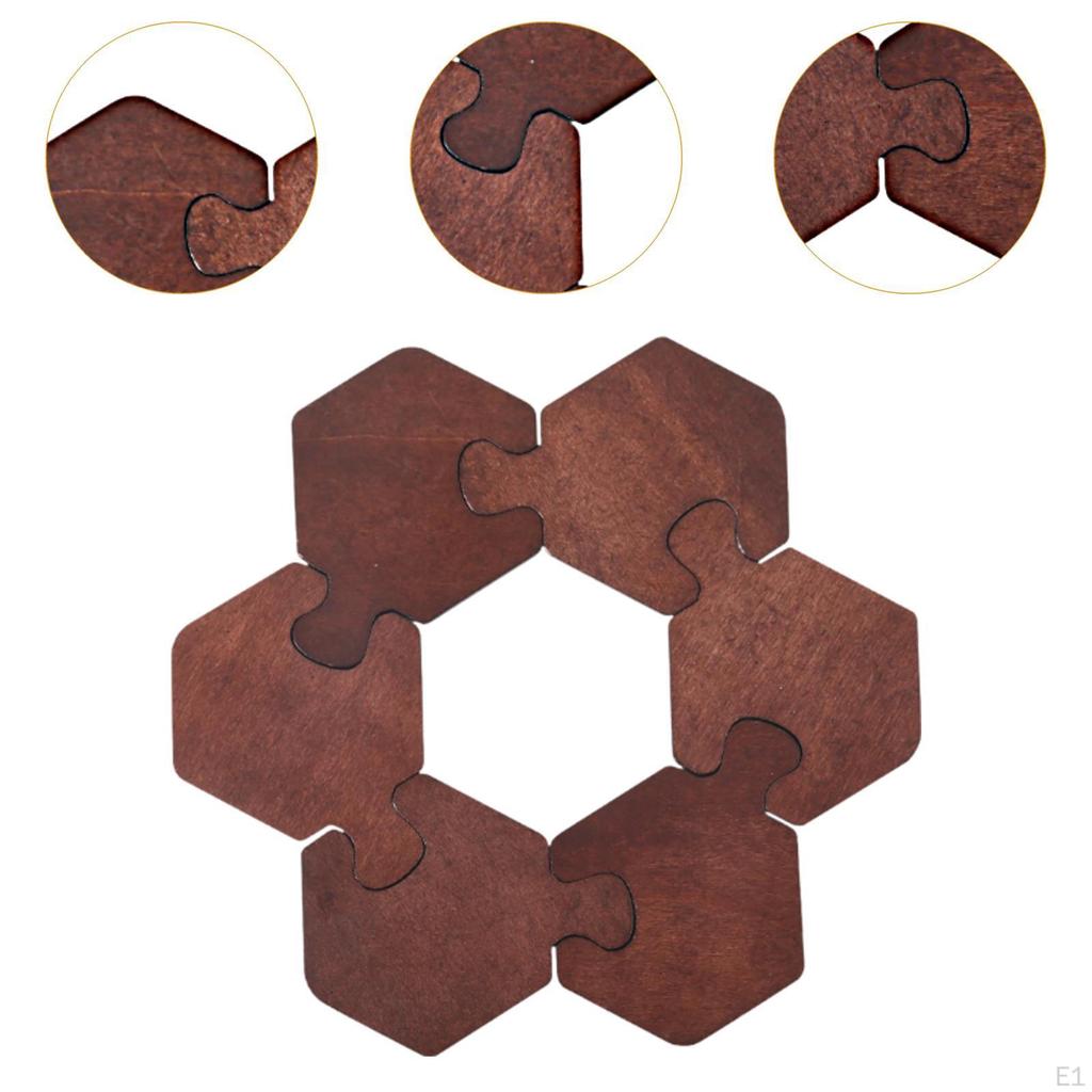 6Pcs Wooden Coaster Cup Coasters Reusable Puzzle Tea Pad Drink Jigsaws for End