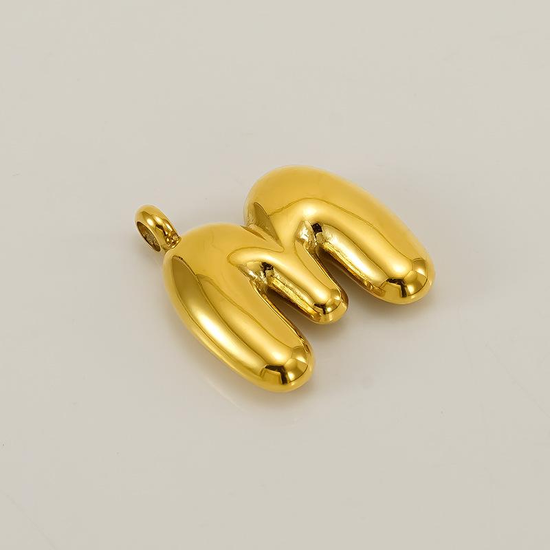 Stainless Steel Bubble Letter Titanium Necklace - European & American Fashion, 26 Letter Options