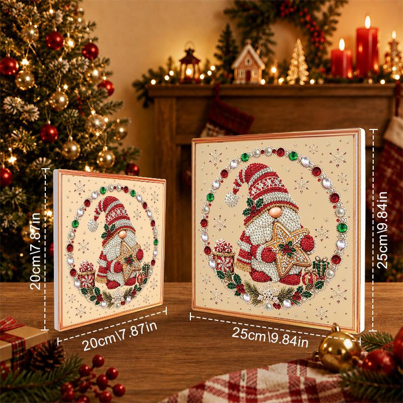 Christmas Gnome Pearl Diamond Painting Kit, PVC Beaded Mosaic Art with Tomte Gnome Star Cookie Candy Gift Box Holly Snowflake Gem Border Pattern, DIY