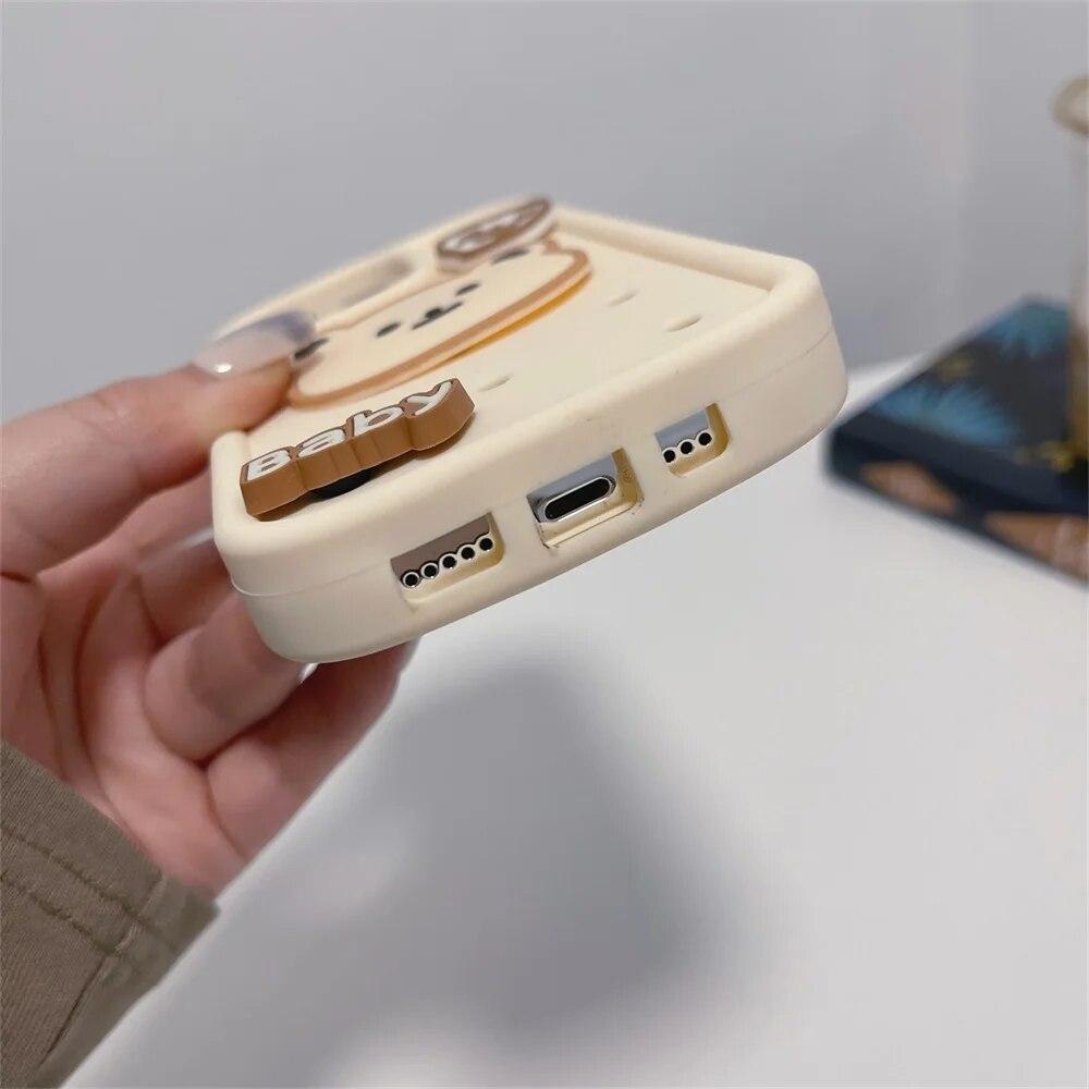 Корейский милый чехол для телефона с 3D медведем и кофе для iPhone 15 14 Pro Mac, чехол для iPhone 13 11 12 Pro Max, мягкий противоударный защитный чехол