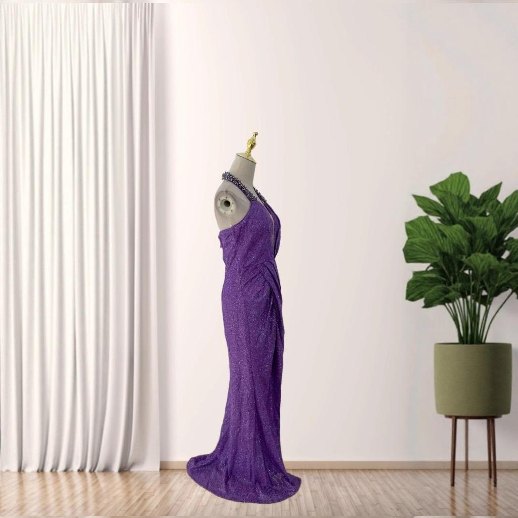 European and American sexy neck halter sequins hip wrap long party dinner party dress dress