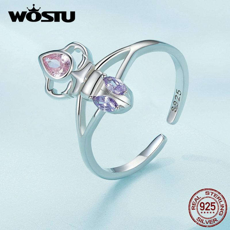 WOSTU Кольцо из стерлингового серебра 925 пробы с жуком-носорогом, регулируемое кольцо с насекомым для женщин, подарок на день рождения, ювелирные изделия