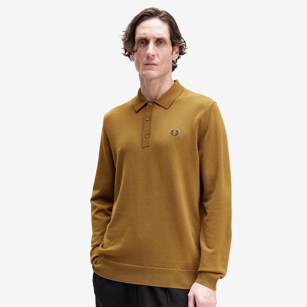 Fred Perry [Sharp] Классическая вязаная рубашка с длинным рукавом - Оттененный камень Afpm2534535-P96