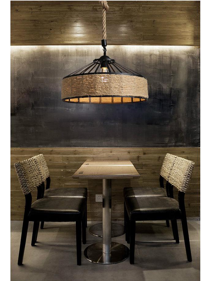 Retro Industrial American Pendant Light with Hemp Rope for Restaurants, Cafes & Bars