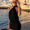 Женские платья-бандо однотонные без рукавов с открытой спиной, облегающие, мини, с драпировкой, летняя одежда, платье для вечеринки, отпуска