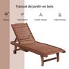 Sun Lounger, Colonial Style, Adjustable Backrest 3 Positions, Wheels, Pre-Oiled Fir Wood