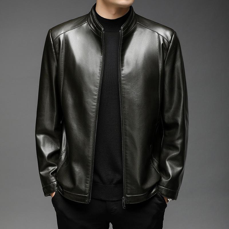 Кожаная куртка, мужская осенне-зимняя новая мужская куртка с воротником-стойкой, мягкая кожаная куртка, мужская свободная повседневная кожаная куртка