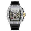 New Fashion Full Diamond Top Brand Multi-function Waterproof Quartz Men's Watch Silicone Band Sports Watch
