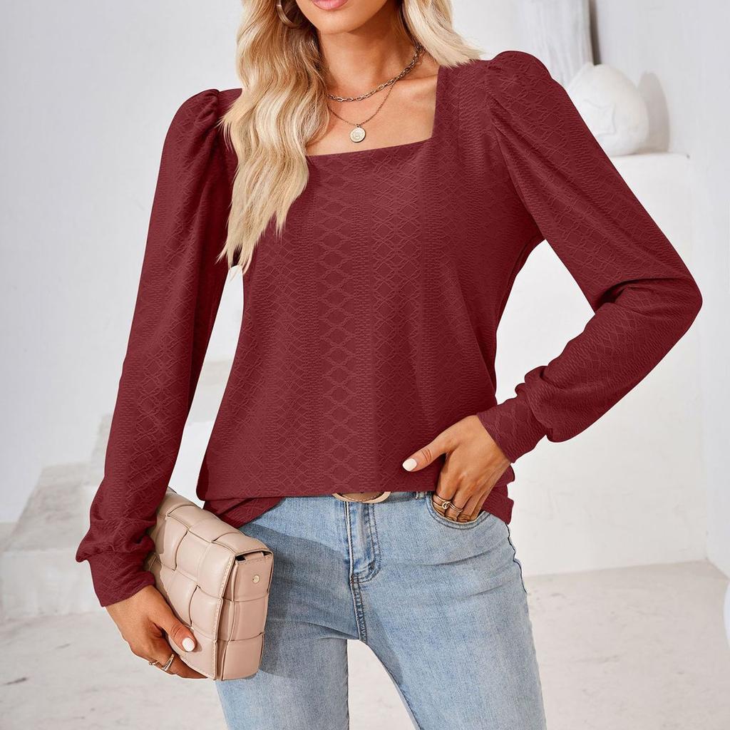 Женская модная однотонная футболка с длинным рукавом и квадратным вырезом