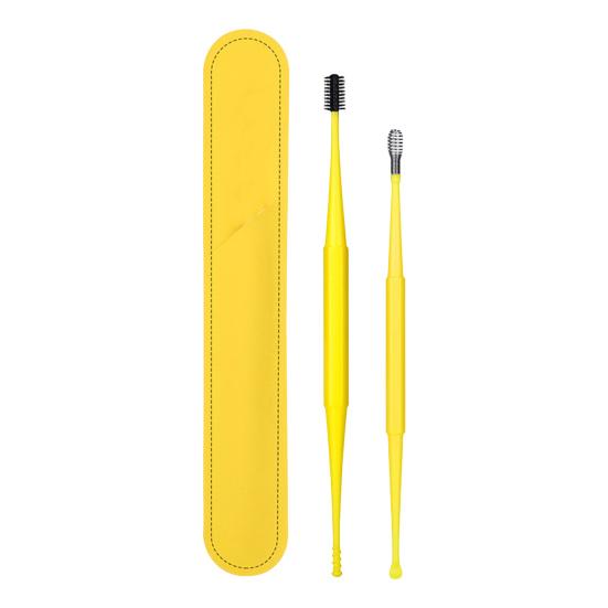 Yousheng Silicone Earwax Remover Set Stainless Steel Ear Picks Double-Head Spiral Brush Head Portable Ear Cleaner with Long Handle Faux Leather Case