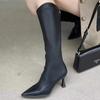 Острый носок женские высокие сапоги на высоком каблуке элегантная обувь 2025 тренд зима новый бренд туфли-лодочки до колена готическая мода Botas De Mujer