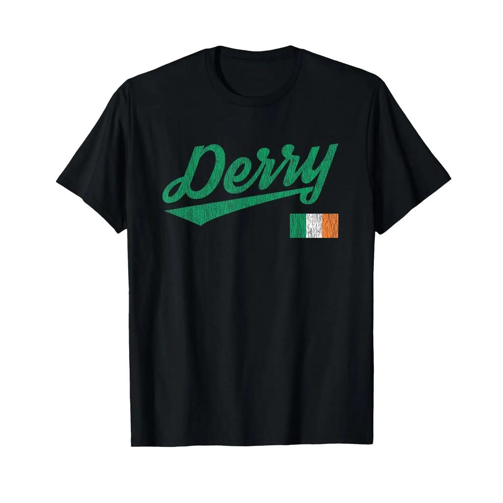 Derry Ireland Irish Flag Distressed Vintage T Shirt Vintage Breathable Fashion Designer Clothes Unisex Graphic Stretched