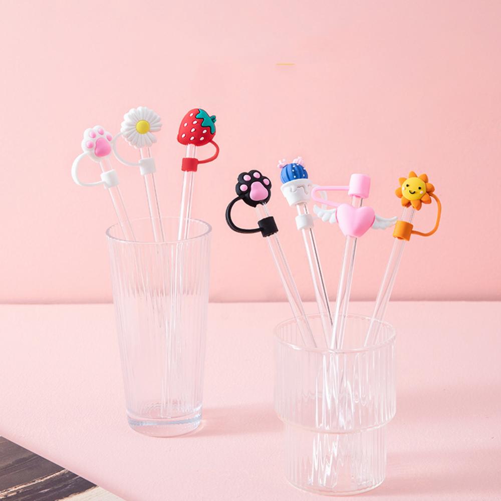 Cartoon Cute Drinking Straw Dust Cap 3D Straw Tips Cover New Silicone Straw Plug Bottle