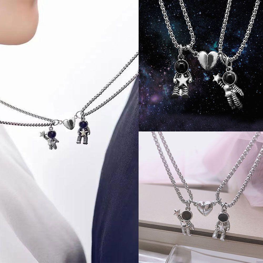 Fashion Creative Magnetic Silver Color Friendship Jewelry Star Couple Necklaces Spaceman Pendant