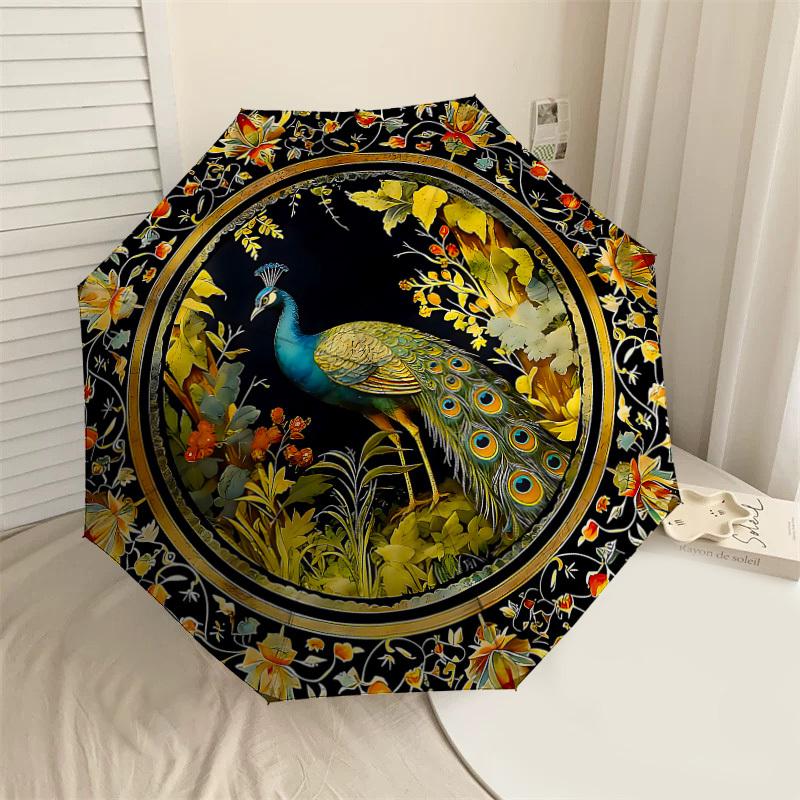 1PC Peacock Flowers Umbrella-8-Rib Reinforced, Automatic Open, Lightweight & Durable, Cute Fashion Accessory for Outdoor-P2658