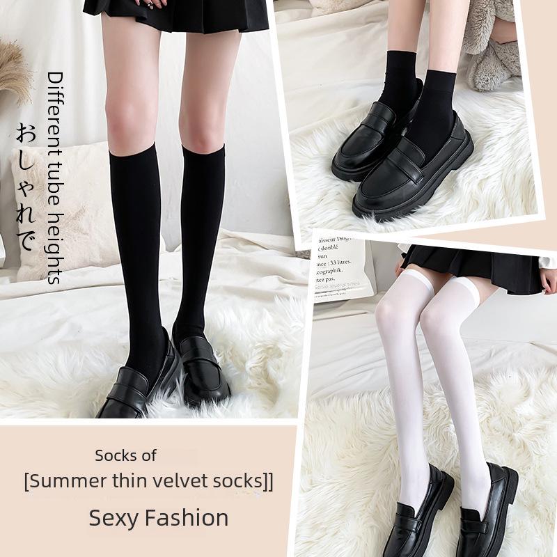 Женские чулки выше колена JK черного и белого цвета средней длины — тонкие, высокие носки для весны и лета.