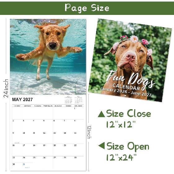 2026-2027 Calendar - 18-Month Wall Calendar 2026-2027 Funny Dog Calendars from Jan. 2026 - Jun. 2027, Calendar 2026 with Unruled Blocks, Holidays,