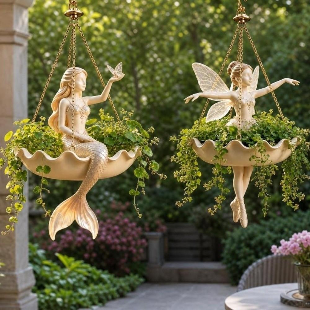 Vintage Fairy Flower Pot Elegant Mermaid Plant Holder Ballet Dancer Hanging Planter Indoor Decor