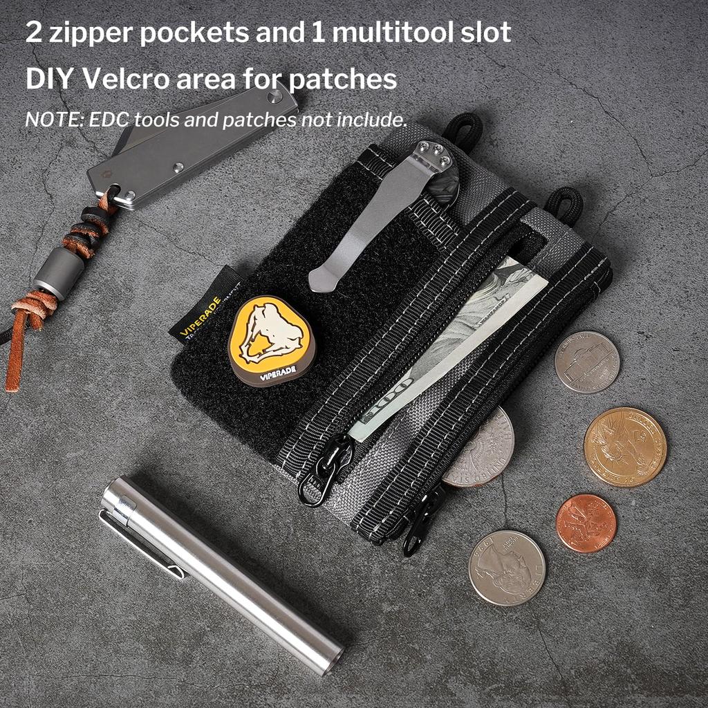 VIPERADE Small EDC Mini Pocket Organizer Pouch for EDC Pocket Organizer 3 Slots 2 Zipper Velcro Pouch Multi Tool Pouch VE18-S Pouch, Men, Pouch,