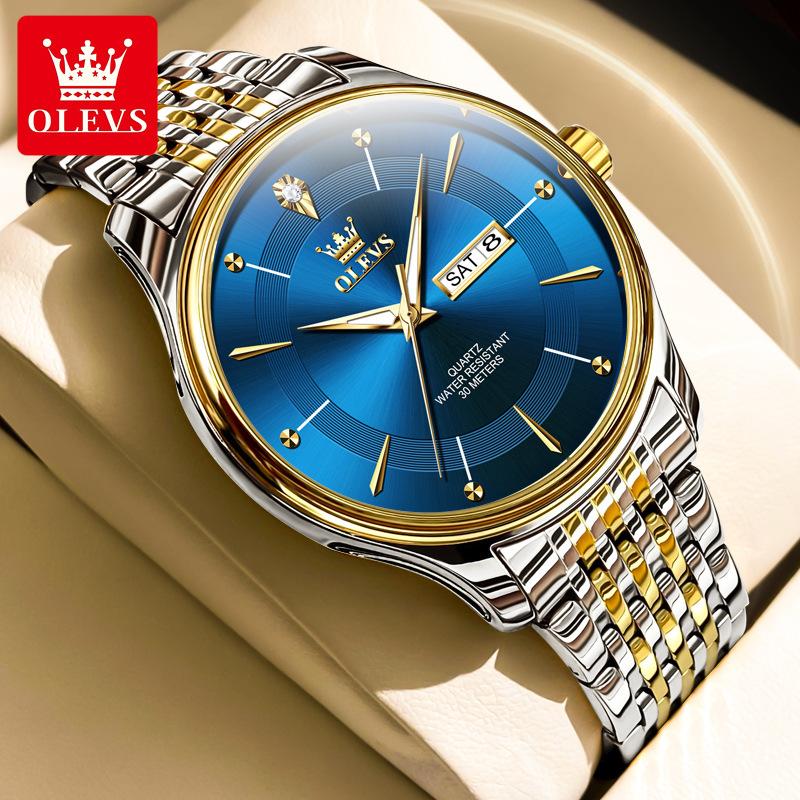 Мужские водонепроницаемые светящиеся кварцевые часы из нержавеющей стали с двойным календарем, простые деловые модные часы с большим циферблатом