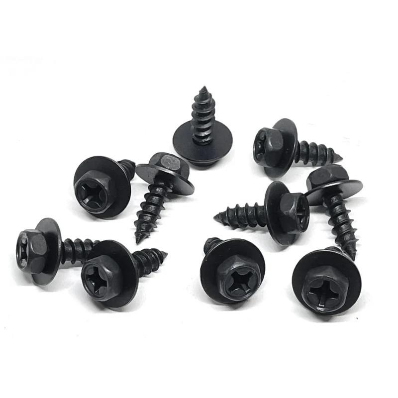 20PCS Black Self-tapping Screws Cross Hexagon Bolts with Gasket M6 6mm for Car Motorcycle Bumper Fender Engine Guard