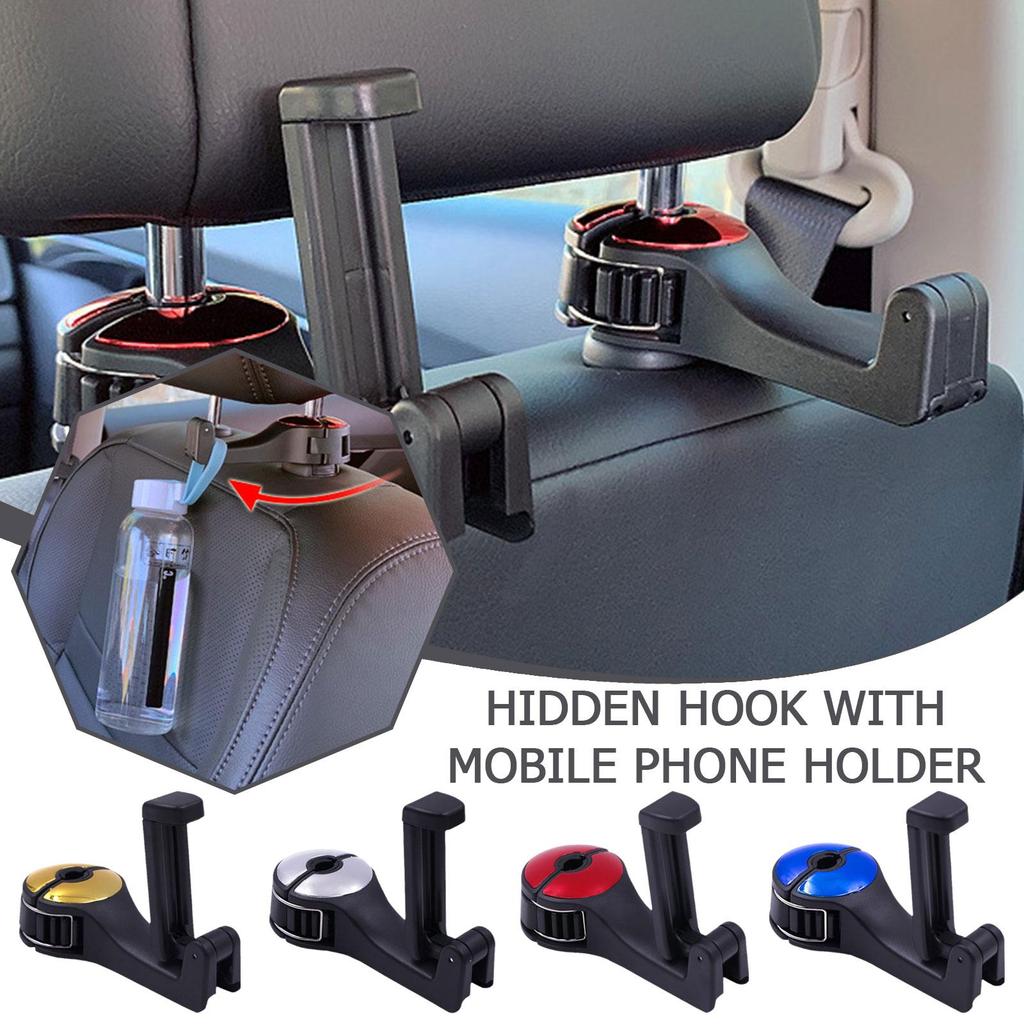 Car Back Seat Hook W/ Phone Holder & Bracket - 360. Mobile Headrest Multi-functional Seat Car H P5I6