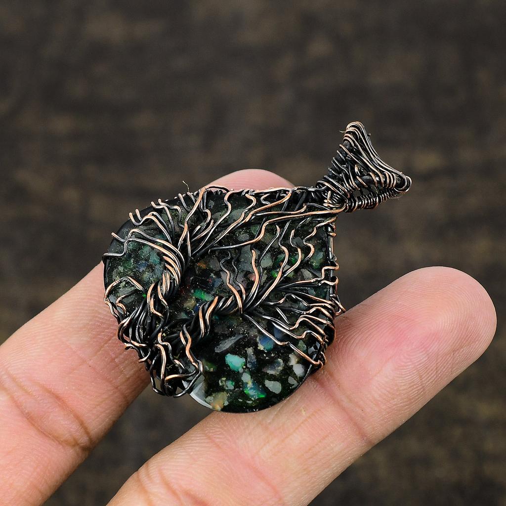 Подвеска из медной проволоки с натуральным австралийским тройным опалом, размер 2,05 дюйма, B1d48