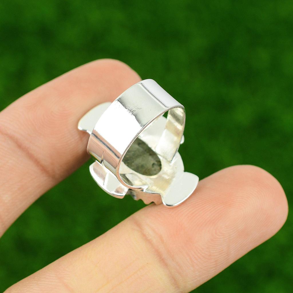 Кольцо-солитер из стерлингового серебра 925 пробы с натуральным солнечным моховым агатом, ювелирное изделие, США 6.5