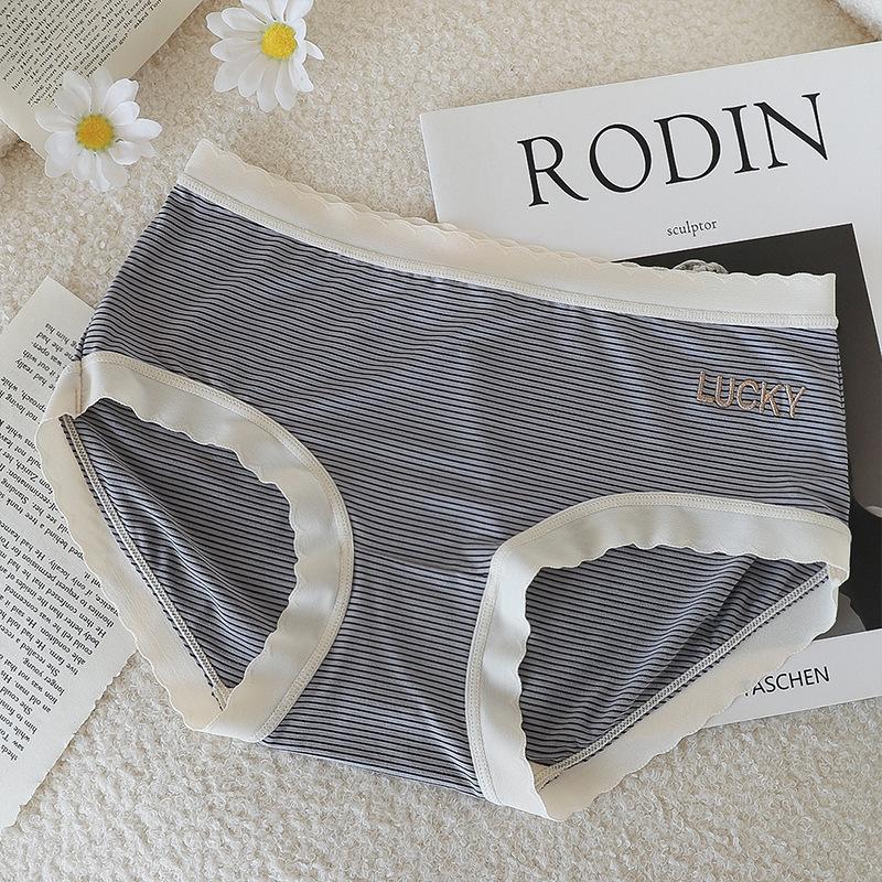 Underwear Women's Pure Cotton Antibacterial Breathable Mid Waist Stripe Comfortable Hip Lift Sexy Large Cute Women's Triangle Shorts