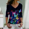 Красочные светящиеся бабочки принт женские футболки женские топы с длинным рукавом V-образный вырез пуловер женские футболки футболка для женщин