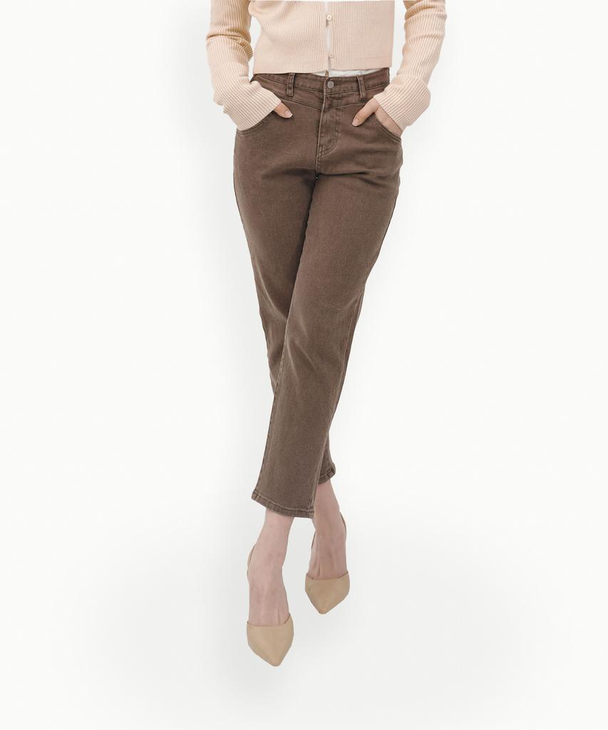 GOLDPERCENT Women'S Chic Brown Tapered Fit Ankle Jeans (Brown, Standard Length, W)
