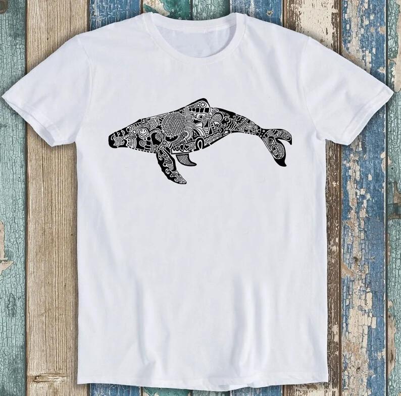 Силуэт кита Дудл Природа Океан Море Хит продаж Подарок Футболка T-shirt M1642