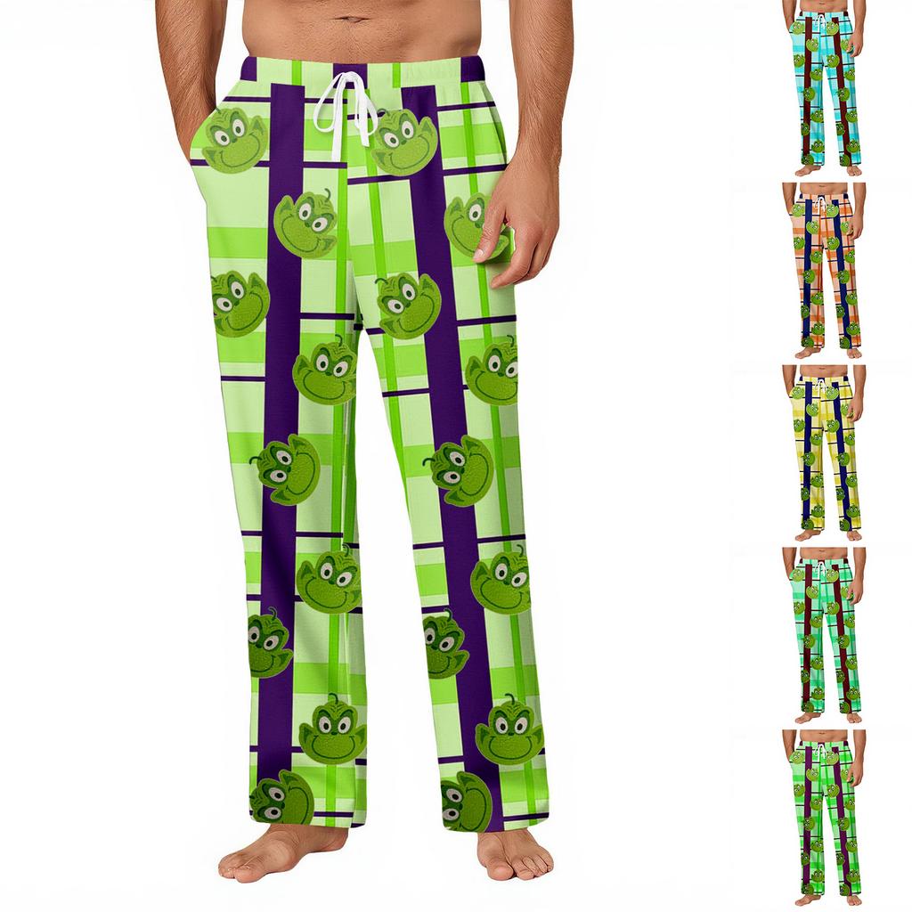 Men's Striped Plaid Print Pocket Casual Pants Home Pajama Pants