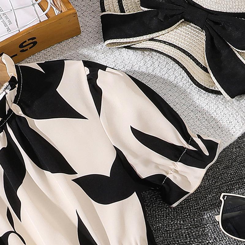 Платья для девочек 7-12 лет, летнее новое длинное платье, темпераментная талия, модная юбка-фонарик с широкими рукавами и широкими качелями