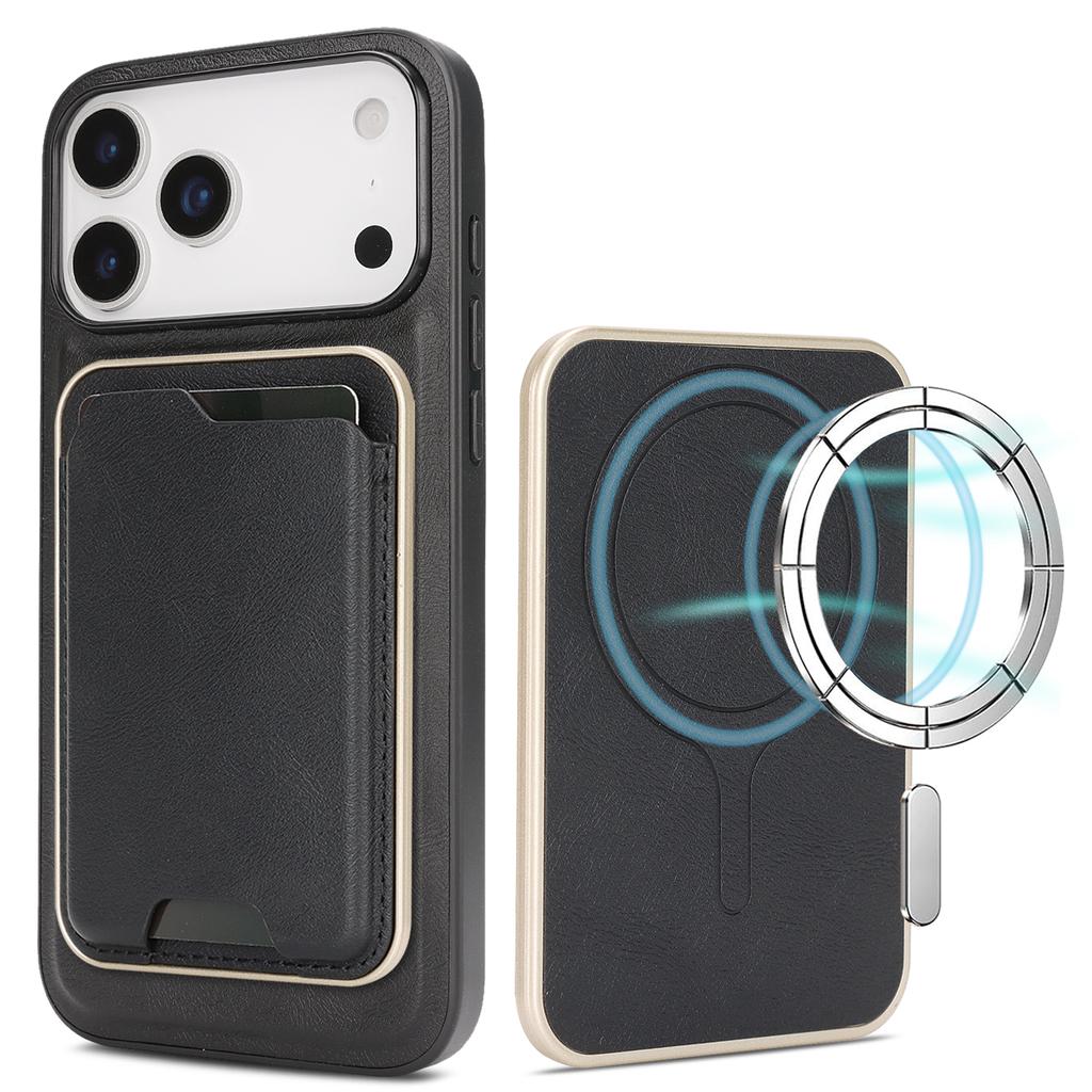 For iPhone 17 Pro Case Compatible with MagSafe Ultra Thin Card Holder PU Leather Coated TPU Cover
