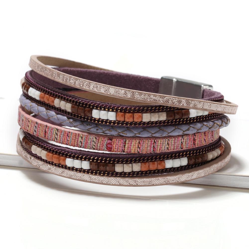 Bohemian Hand-Woven Leather Bracelet with Alloy Magnetic Clasp - Fashionable Women's Accessory