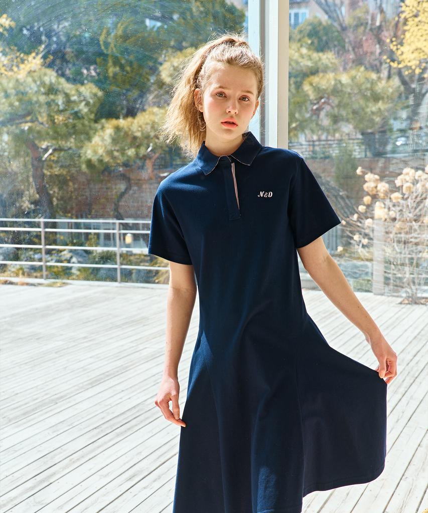Near And Dear Asymmetrical Pique Dress Navy