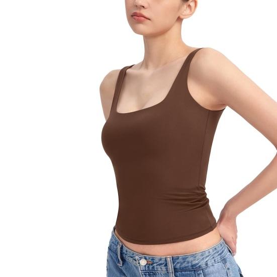 Женский сексуальный жилет без рукавов с квадратным вырезом, однотонные облегающие базовые топы для тренировок с широкими бретелями